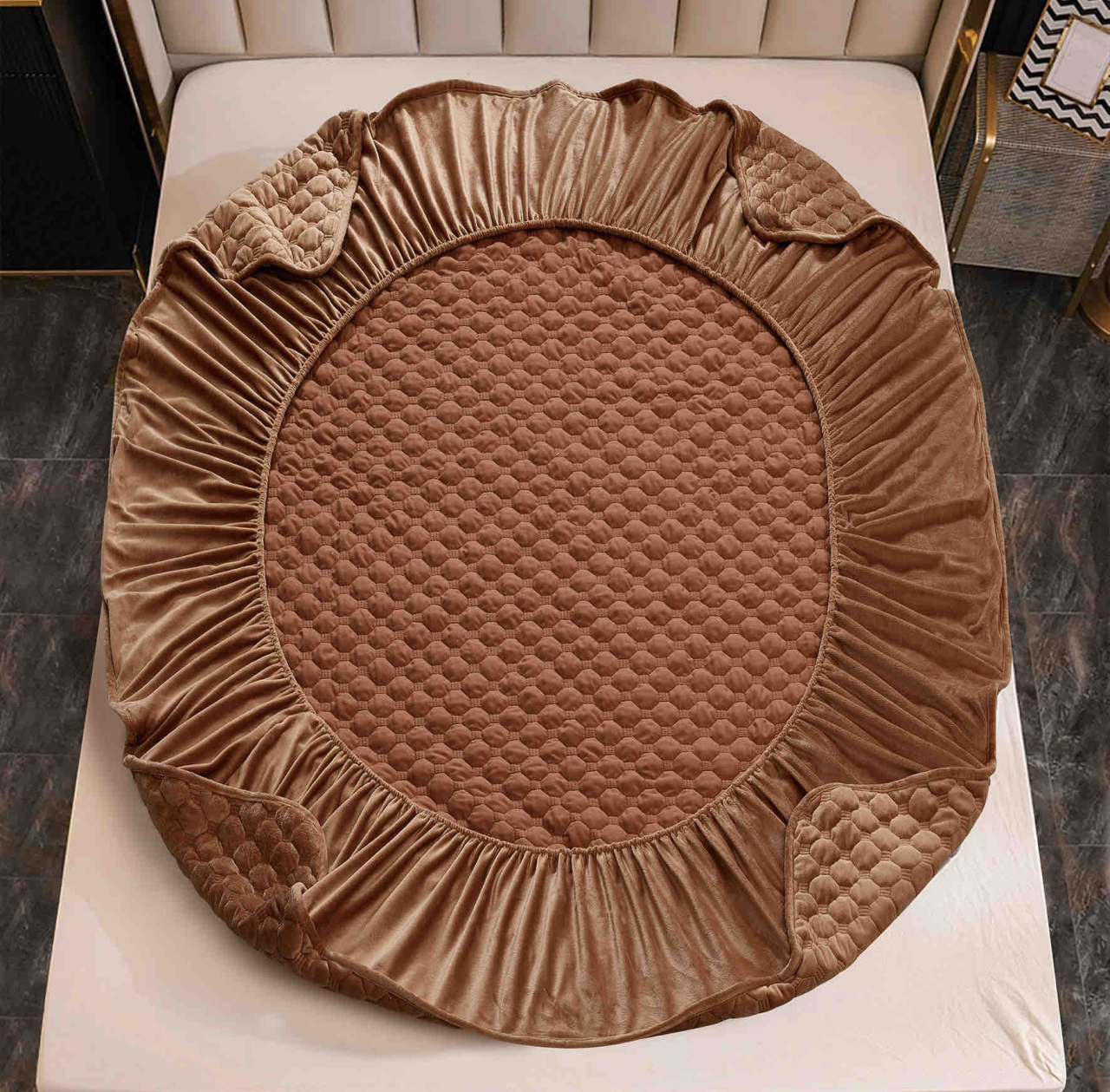 Husa de pat matlasata tip topper + 2 fete de perna 50x70cm,maro - D095 [3]