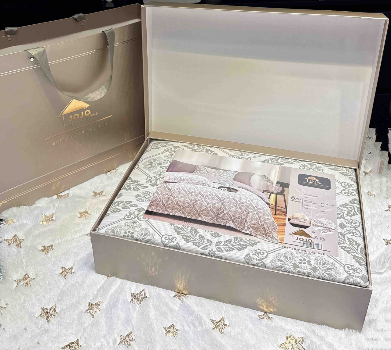 Lenjerie de lux pentru pat dublu,bumbac finet,6 piese,cearceaf cu elastic,alba/lila,imprimeu cu flori albastre-A1006 [10]