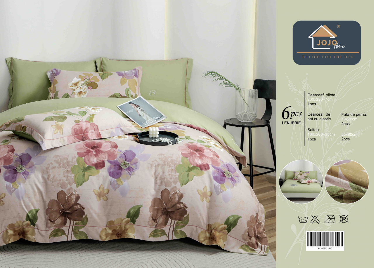 Lenjerie de lux pentru pat dublu,bumbac finet,6 piese,cearceaf cu elastic,multicolora,cu flori colorate-A1018 [2]