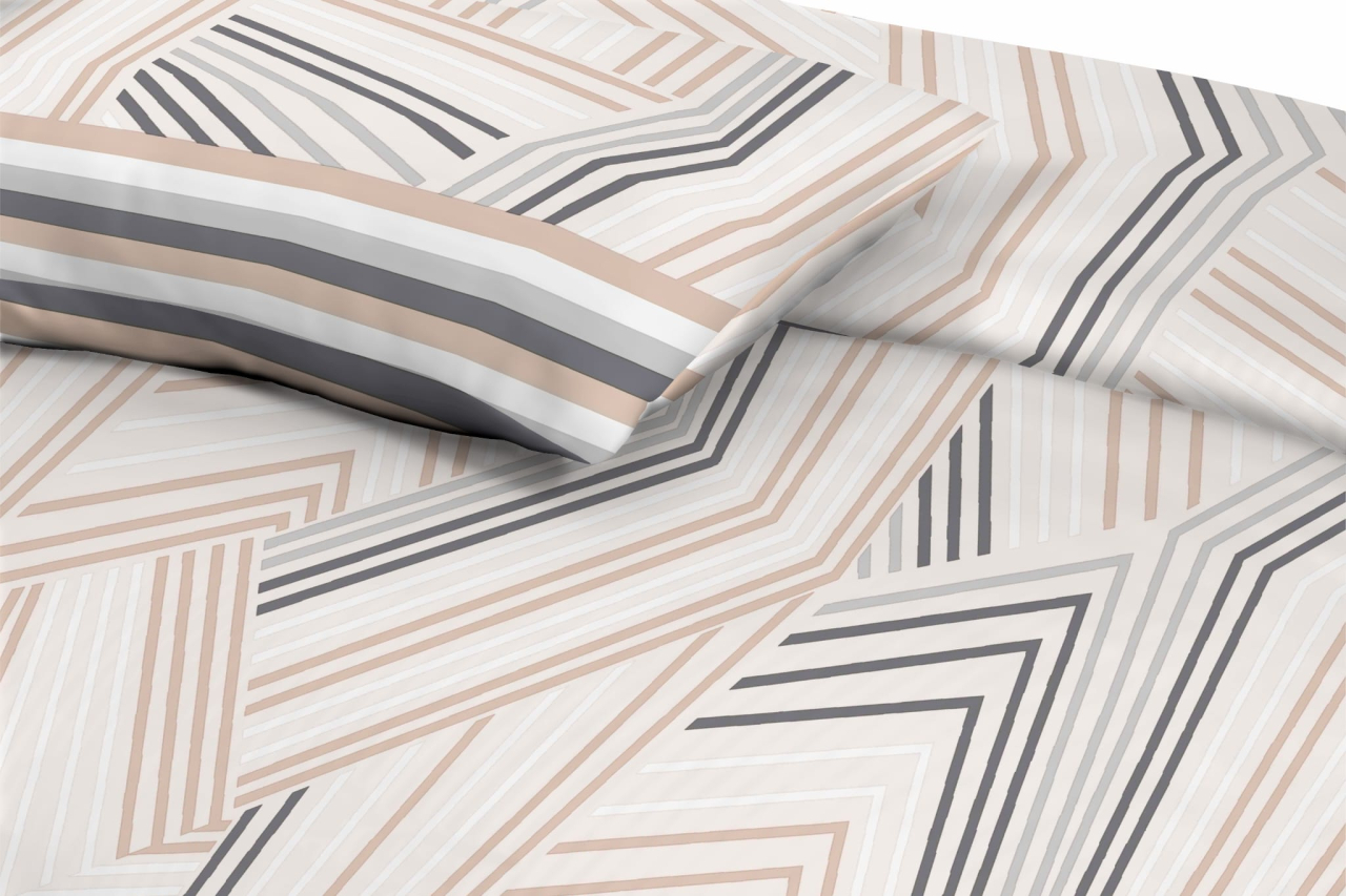 Lenjerie de pat ranforce Clasy King size, 4 piese, 100% bumbac ranforce, crem, imprimeu geometric, ALC4 [2]