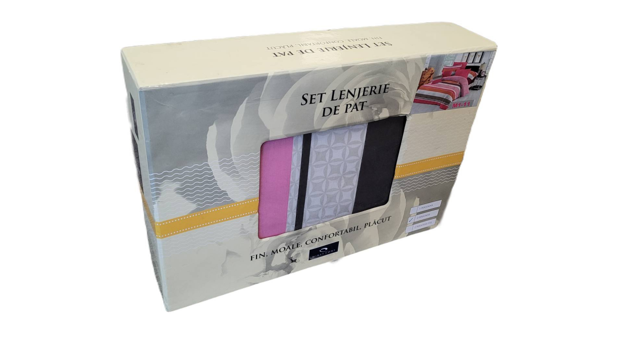 Lenjerie de Pat 100% Bumbac ranforce, Somnart, model M11, 2 persoane, pentru pilota de 180x200, ambalaj cutie cadou [3]