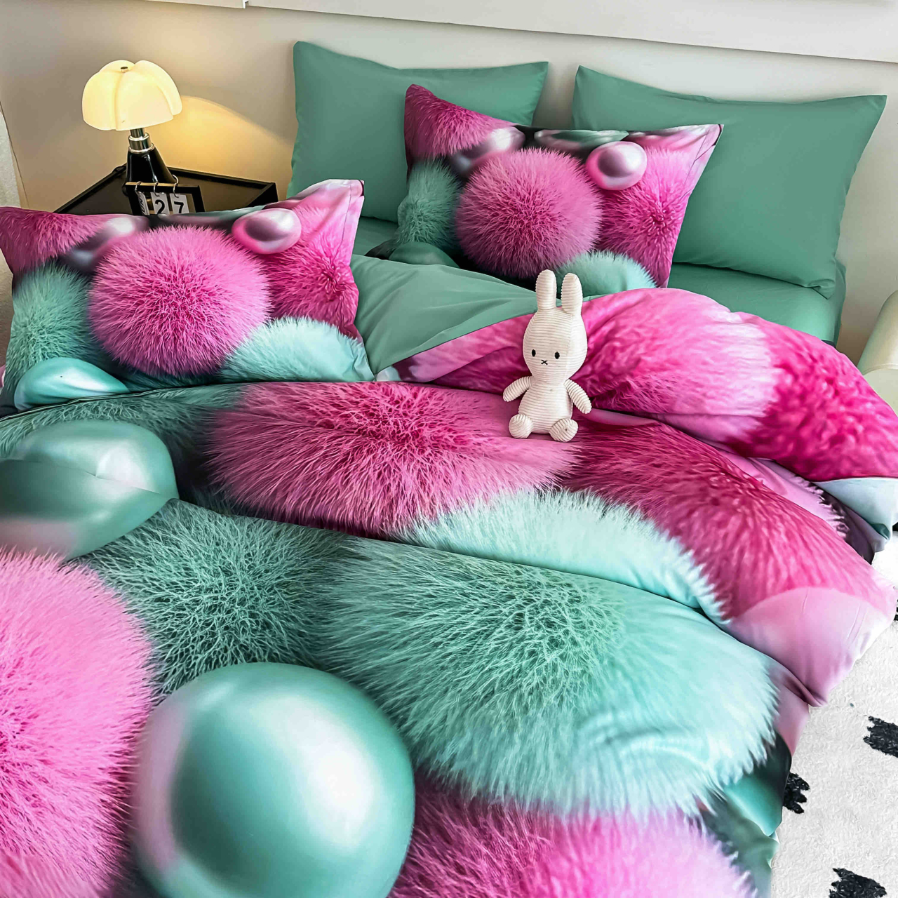 Lenjerie de pat cu elastic,pat dublu,bumbac finet,6 piese, imprimeu 5D imprimeu sfere puf colorate-A1229 [3]