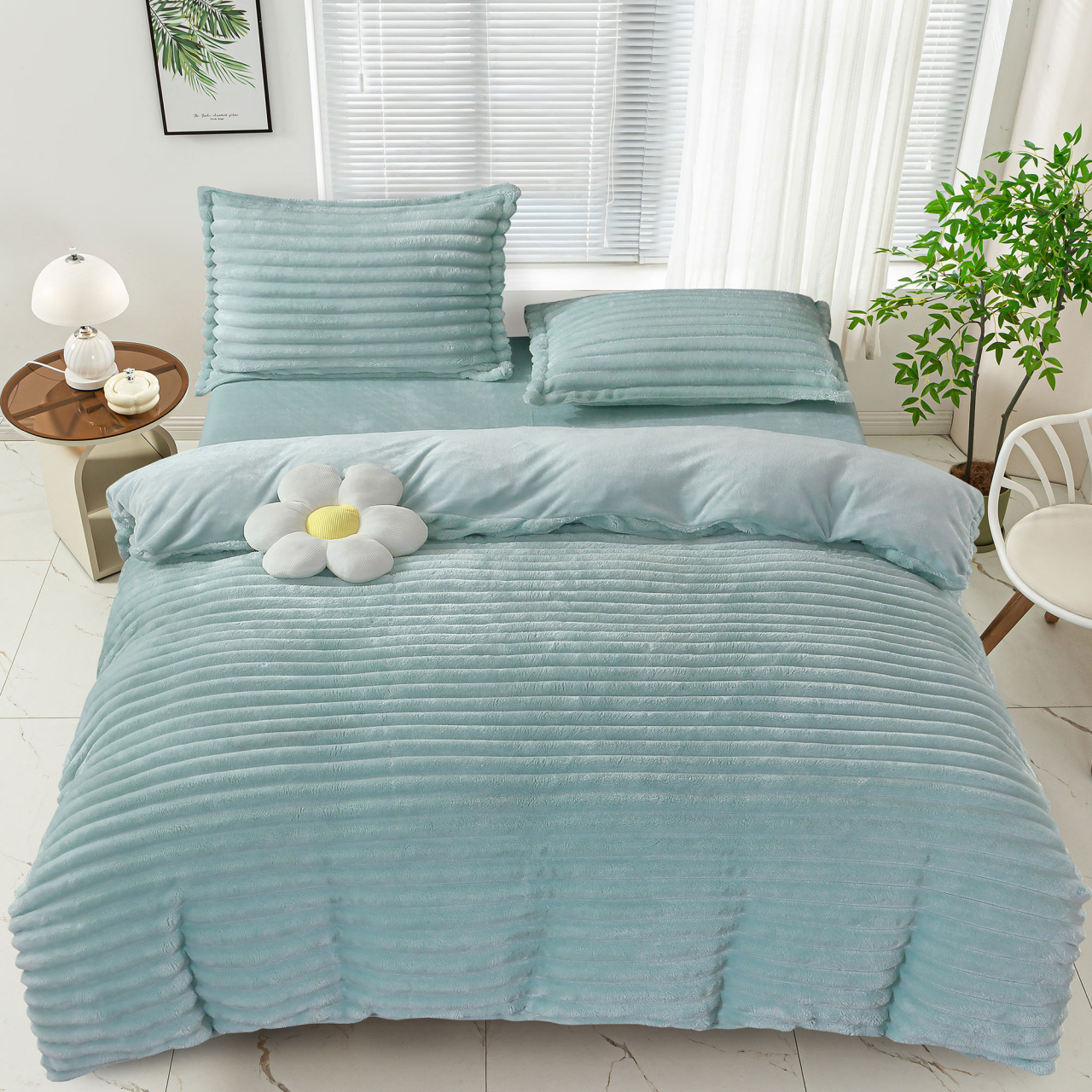 Lenjerie de pat dublu cocolino,4 piese.cearceaf normal,dungi,bleu-92685 [1]