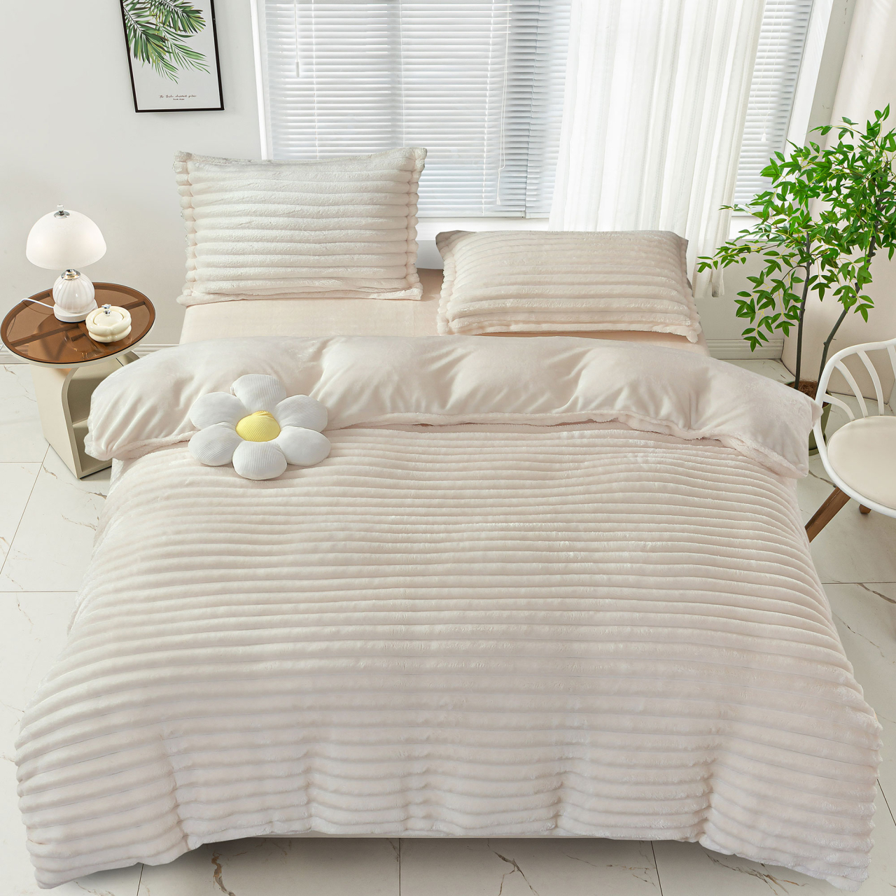 Lenjerie de pat dublu cocolino,4 piese.cearceaf normal,dungi,crem-92683 [1]