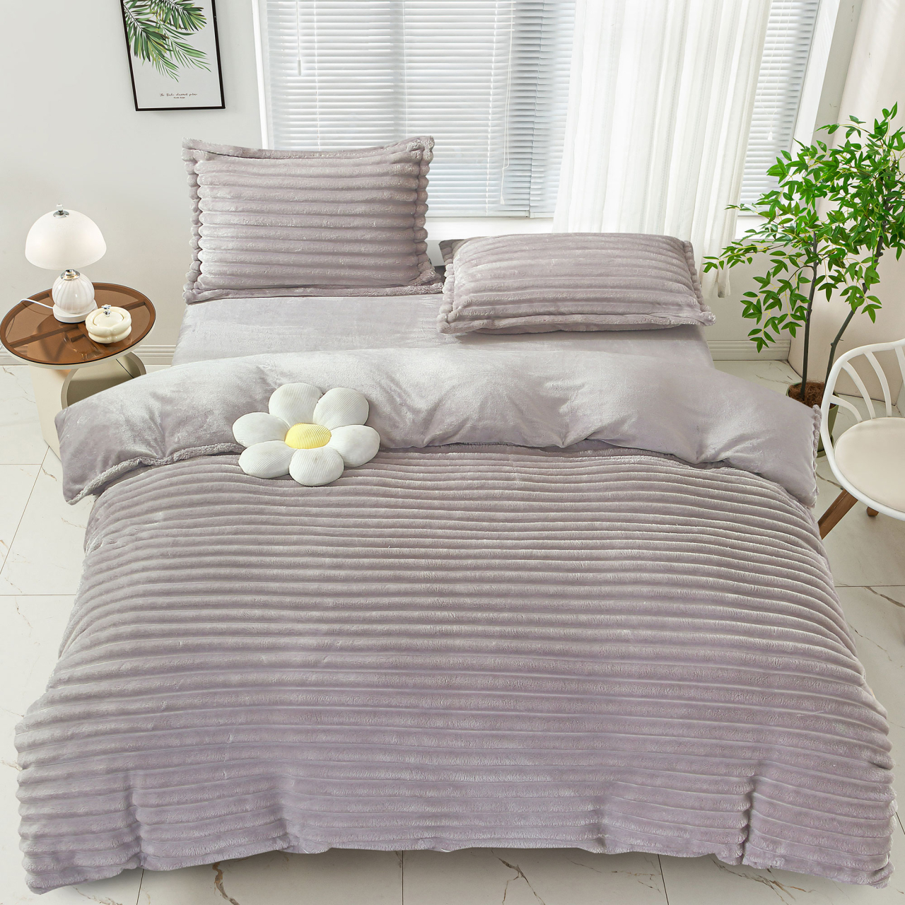 Lenjerie de pat dublu cocolino,4 piese.cearceaf normal,dungi,gri deschis-92686 [1]