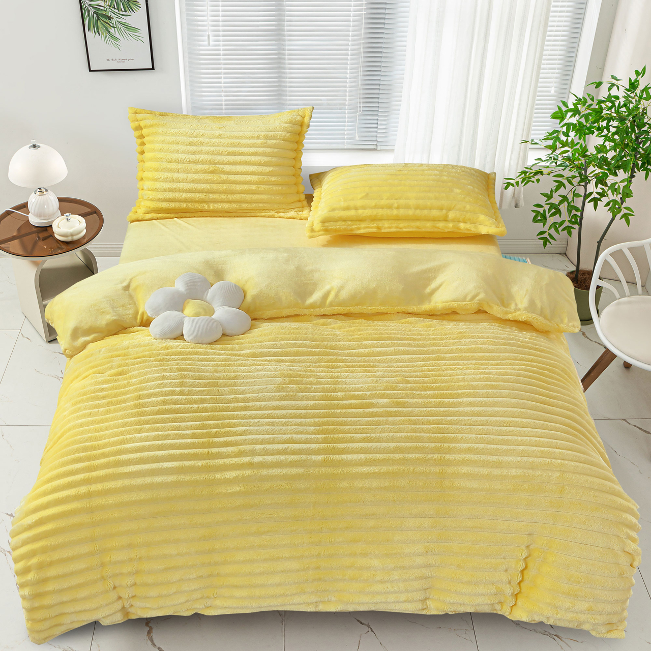 Lenjerie de pat dublu cocolino,4 piese.cearceaf normal,dungi,galbena-92668 [1]