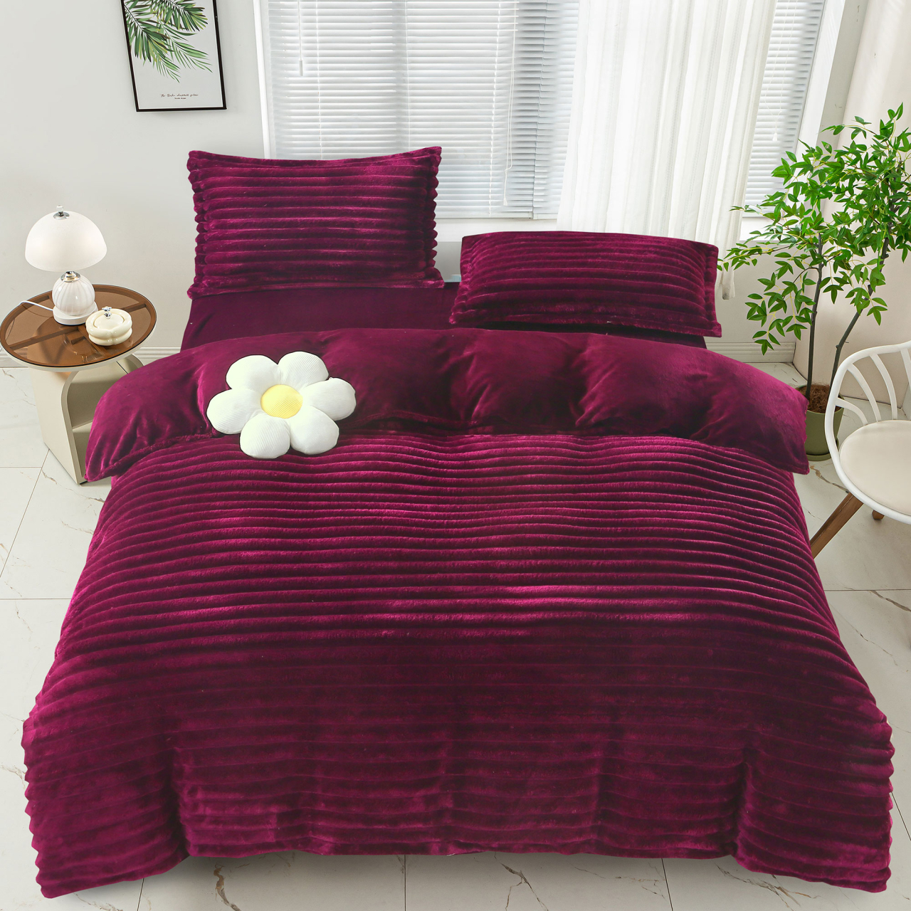 Lenjerie de pat dublu cocolino,4 piese.cearceaf normal,dungi,mov-92688 [1]