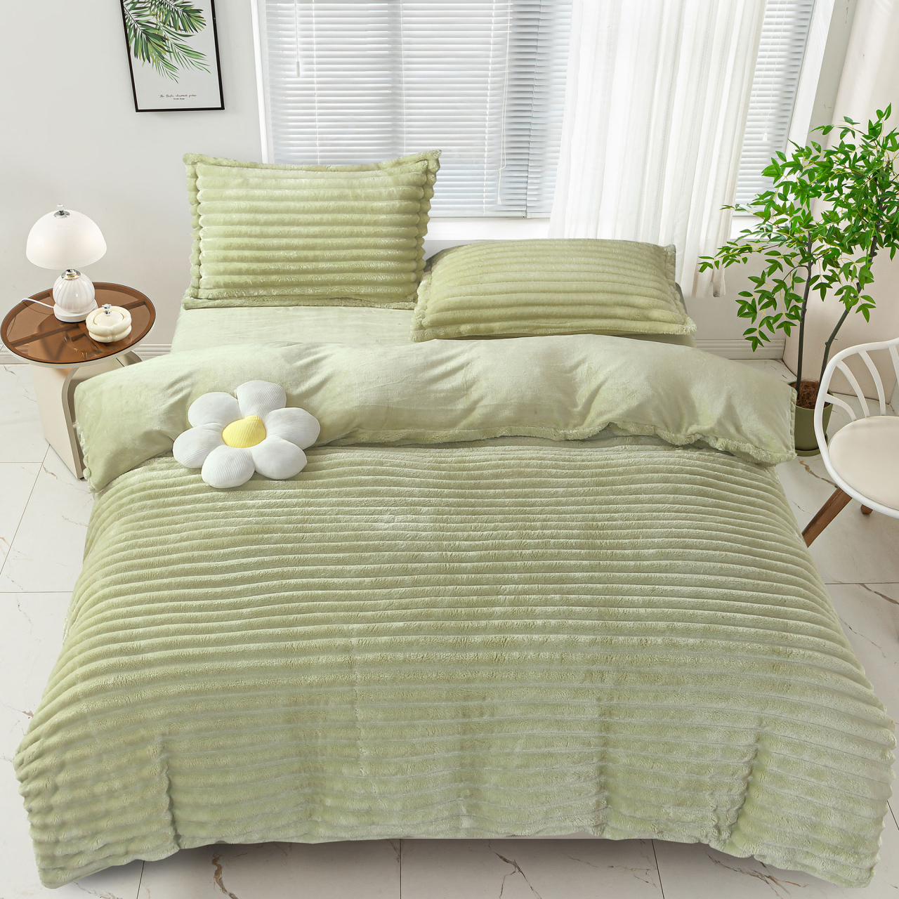 Lenjerie de pat dublu cocolino,4 piese.cearceaf normal,dungi,verde-92689 [1]