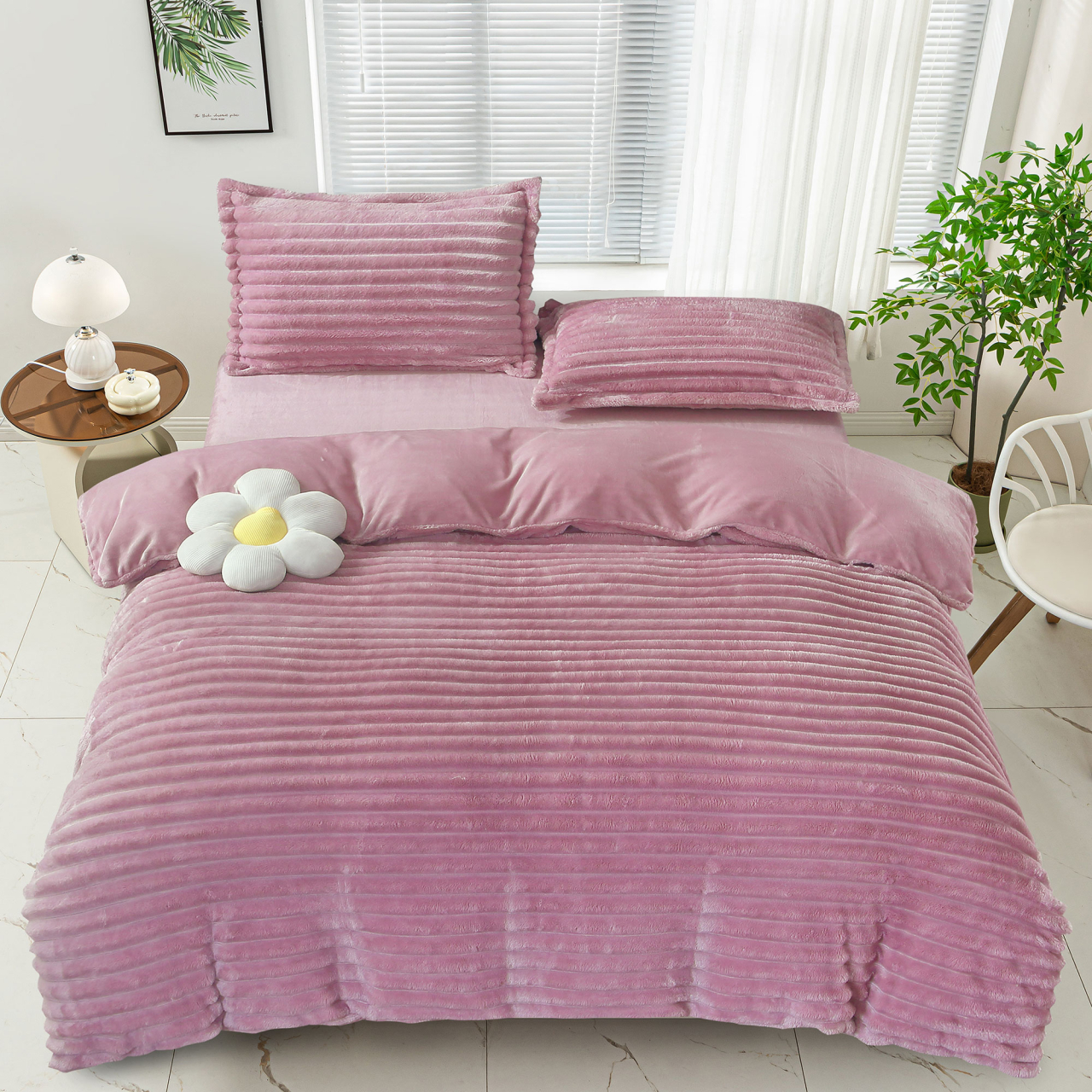 Lenjerie de pat dublu cocolino,4 piese.cearceaf normal,dungi,lila-92681 [1]