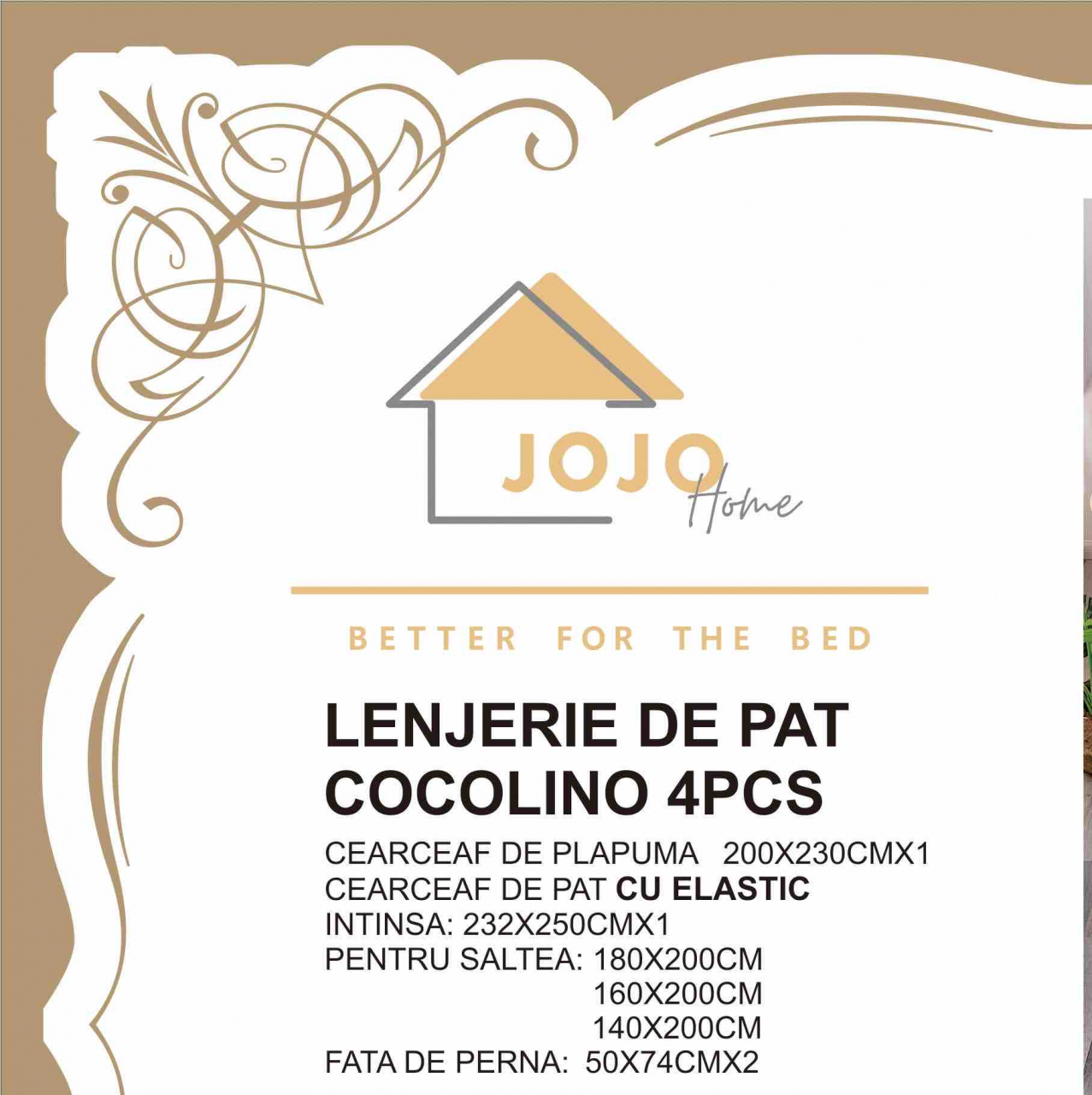 Lenjerie de pat dublu cocolino,4 piese, cearceaf cu elastic,crem cu flori-A1432 [5]