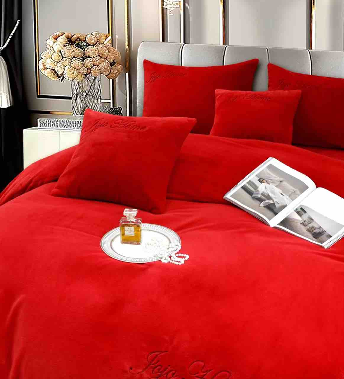 Lenjerie de pat dublu cocolino,blana de iepure cu fir scurt,6 piese.cearceaf de pat cu elastic,rosie-A1452 [4]