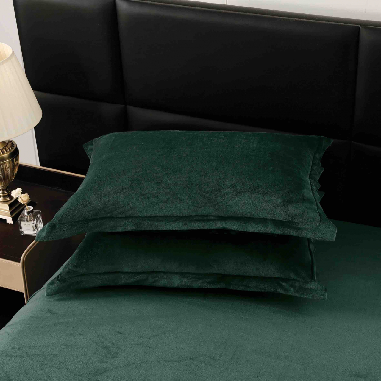 Lenjerie de pat dublu cocolino,din blana artificiala de iepure,6 piese.cearceaf de pat normal,verde smarald-A1034 [3]