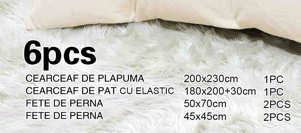 Lenjerie de pat dublu cocolino,blana de iepure cu fir scurt,6 piese.cearceaf de pat cu elastic,crem-A1454 [6]