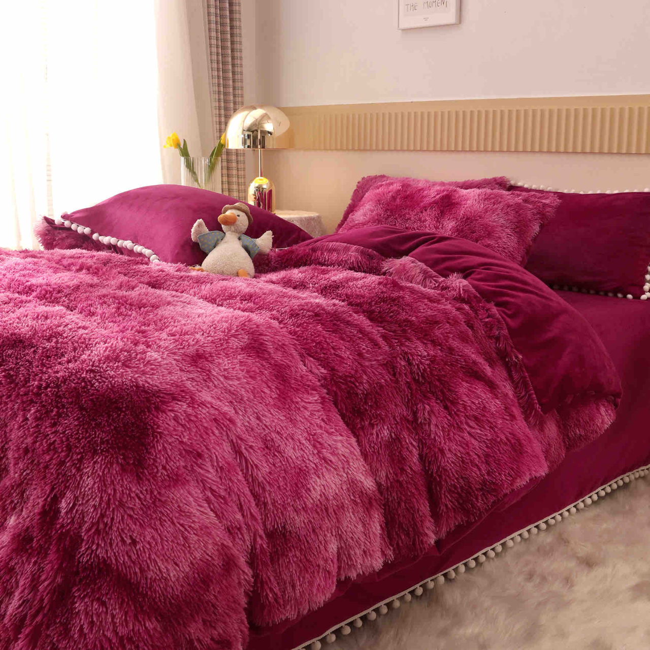 Lenjerie de pat dublu cocolino,super pufoasa fluffy,6 piese.cearceaf de pat normal,burgundy-A1421 [3]