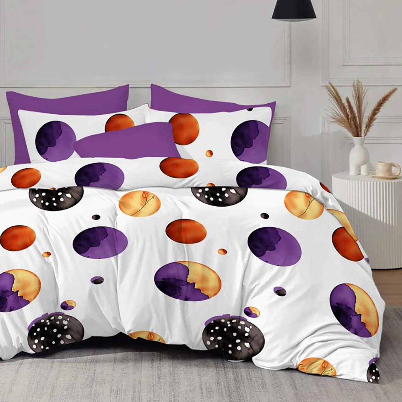 Lenjerie de pat ELVO bumbac policoton alba cu cercuri multicolore [4]