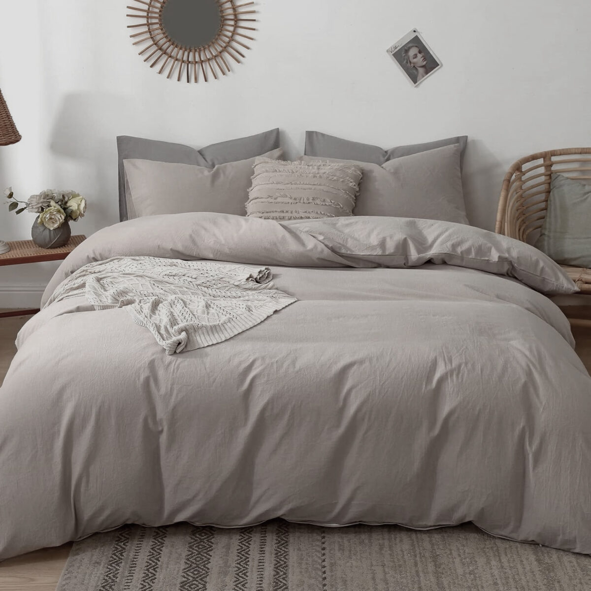 Lenjerie de pat Percalle,pat dublu, 6 piese, cearceaf pat clasic 240cm x 260cm, cearceaf pilota 200cm x 230cm, 2 fete perna 50 x 70,2 fete perna 70 x 70-PRCUNI2 [2]