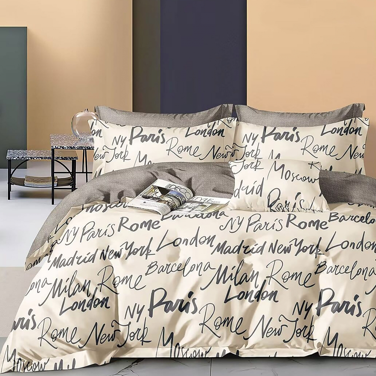 Lenjerie de pat Percalle,pat dublu, 6 piese, cearceaf pat clasic 240cm x 260cm, cearceaf pilota 200cm x 230cm, 2 fete perna 50 x 70,2 fete perna 70 x 70-PRC74 [1]