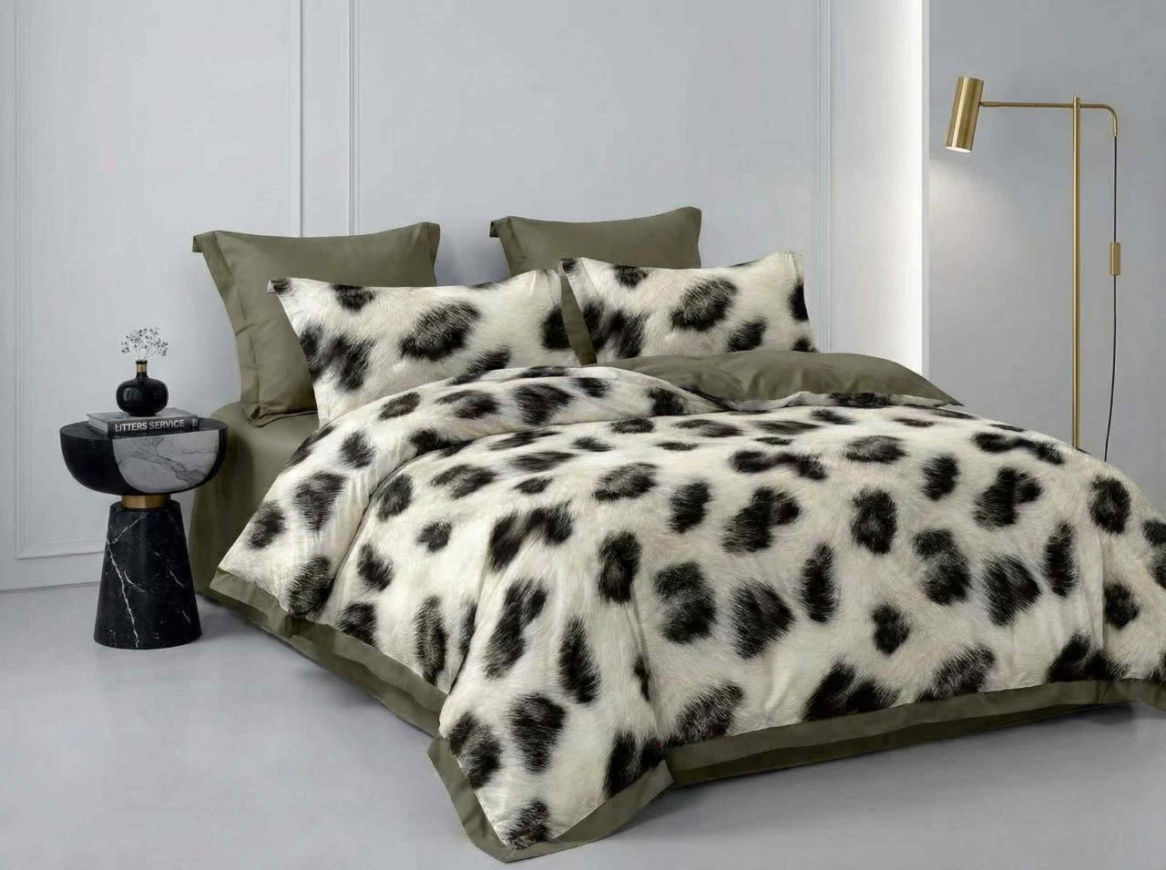 Lenjerie de pat bumbac finet crem animal print si cearceaf de pat cu elastic [2]