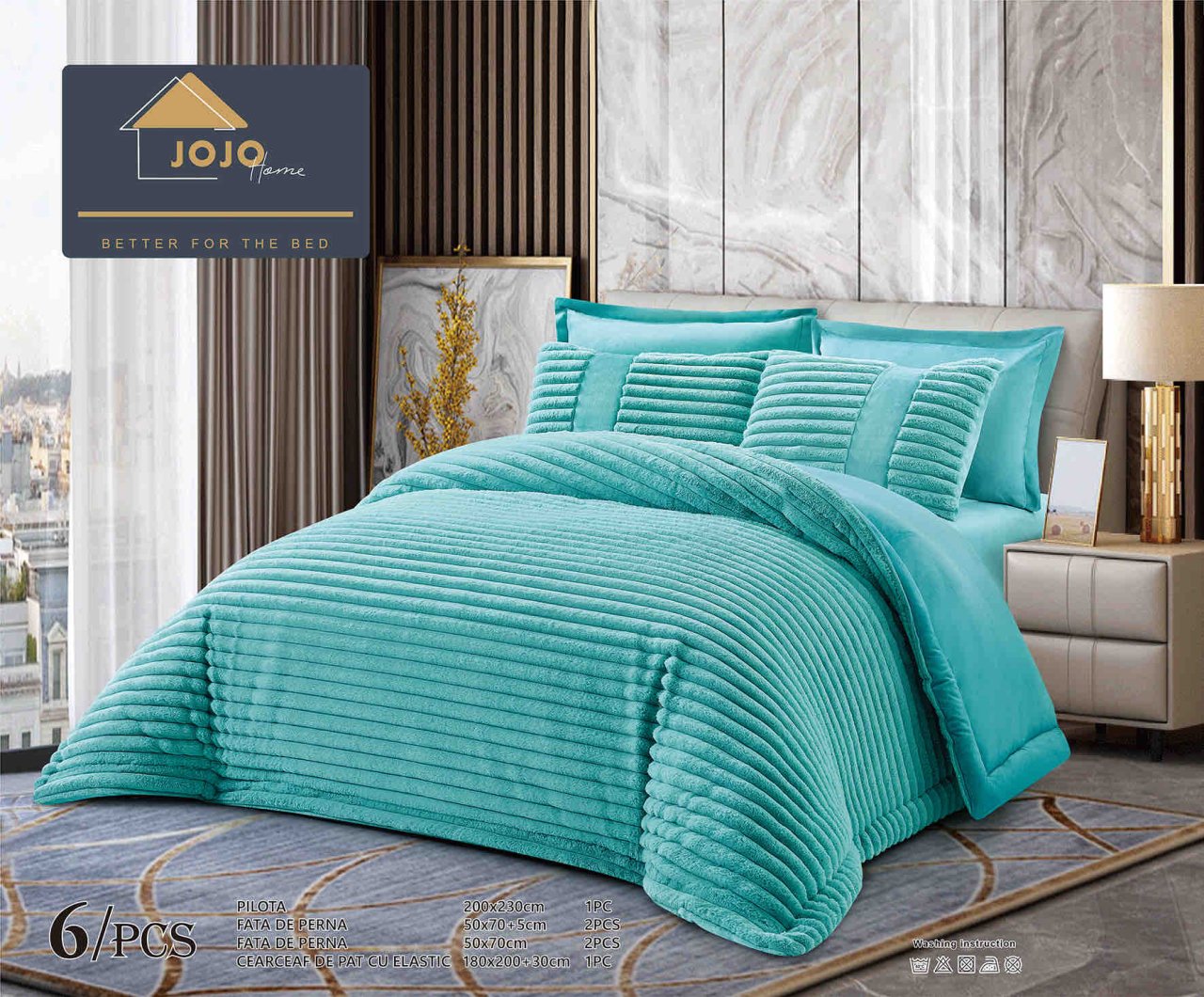 Lenjerie pat cu pilota inclusa din catifea si blanita artificiala de iepure,cearceaf cu elastic,bleu- A1215 [1]