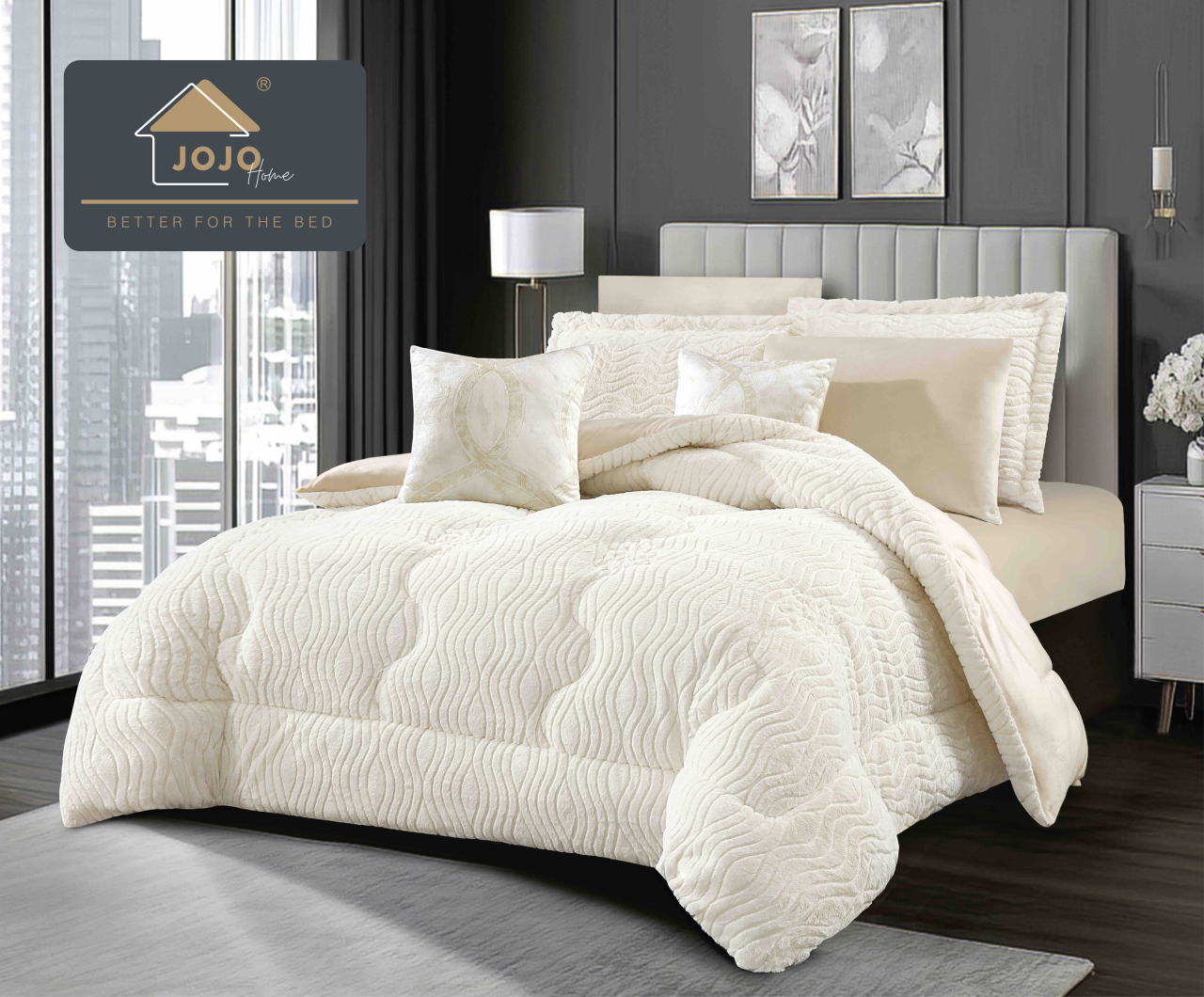 Lenjerie pat cu pilota inclusa din catifea si blanita artificiala de iepure cu doua fete,cearceaf cu elastic,crem+alb - A1202 [2]