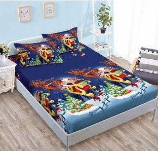 Lenjerie pat de Craciun cu elastic,pat dublu,bumbac finet,6 piese,bleumarin cu Mos Craciun-A642 [3]