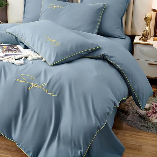 Lenjerie pat dublu,bumbac fin,6 piese,brodata,albastra-A230 [2]