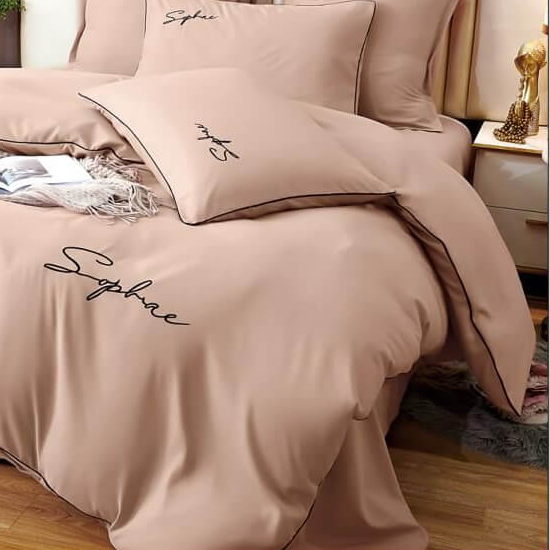 Lenjerie pat dublu,bumbac fin,6 piese,brodata,cappuccino-A226 [2]