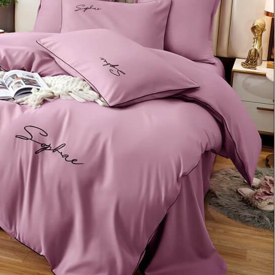 Lenjerie pat dublu,bumbac fin,6 piese,brodata,lila-A232 [2]