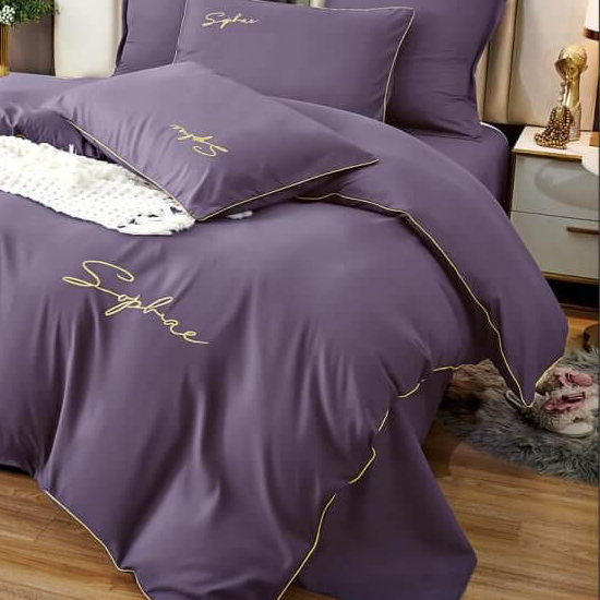 Lenjerie pat dublu,bumbac fin,6 piese,brodata,mov-A227 [2]