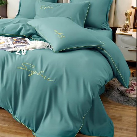 Lenjerie pat dublu,bumbac fin,6 piese,brodata,turcoaz-A231 [2]