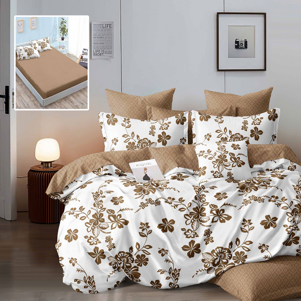 Lenjerie pat dublu,bumbac finet,6 piese,cearceaf cu elastic 160/180x200cm, cearceaf pilota 200x230cm, 2 fete de perna 50x70, 2 fete de perna 70x70-HF6P166 [1]