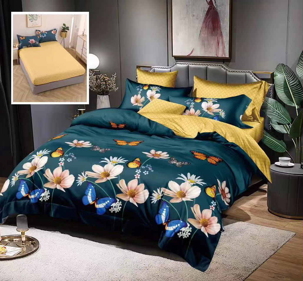 Lenjerie pat dublu,bumbac finet,6 piese,cearceaf cu elastic 160/180x200cm, cearceaf pilota 200x230cm, 2 fete de perna 50x70, 2 fete de perna 70x70-HF6P29 [1]