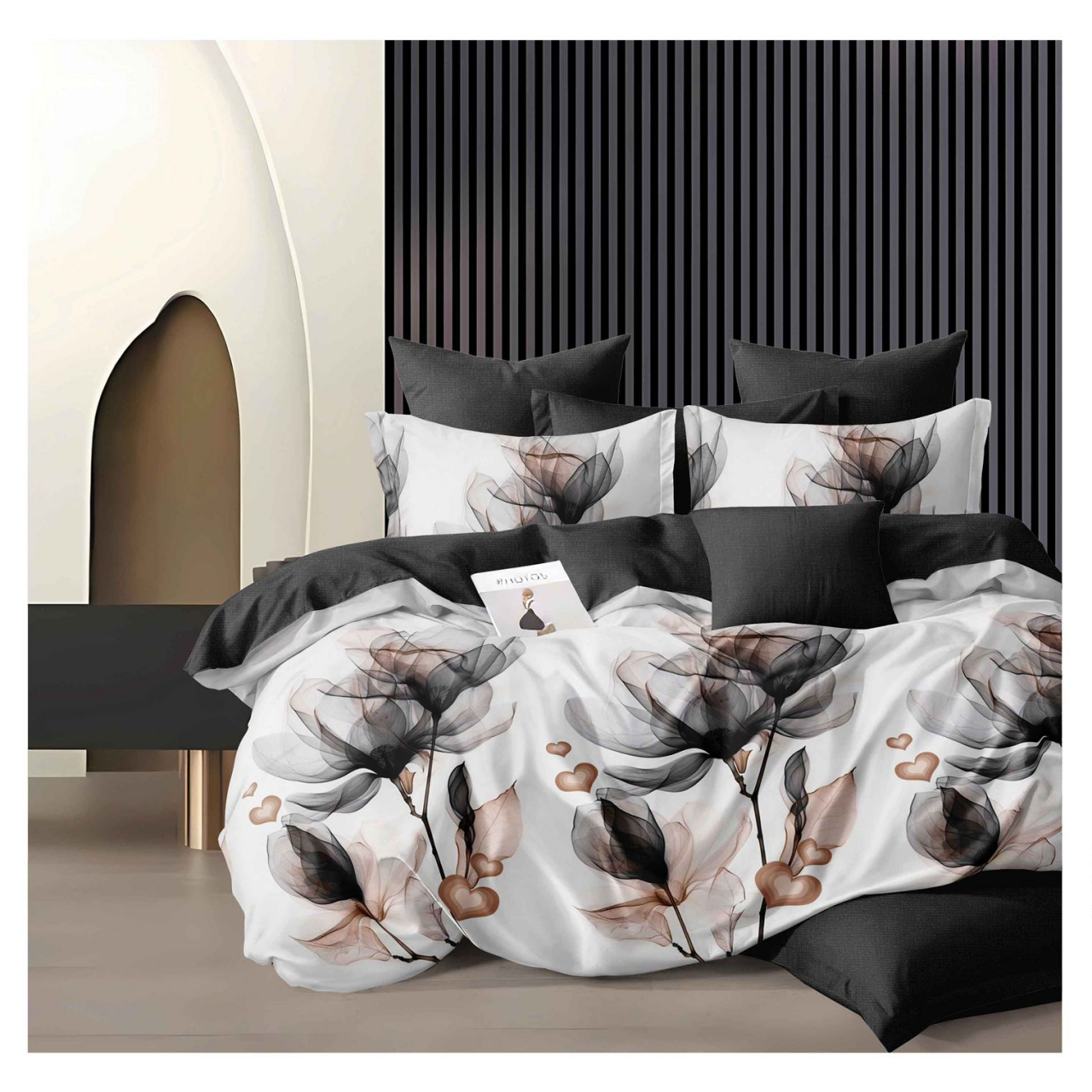 Lenjerie pat dublu,bumbac finet,6 piese,cearceaf cu elastic 180x200cm, cearceaf pilota 200x230cm, 2 fete de perna 50x70, 2 fete de perna 70x70-A1107 [1]
