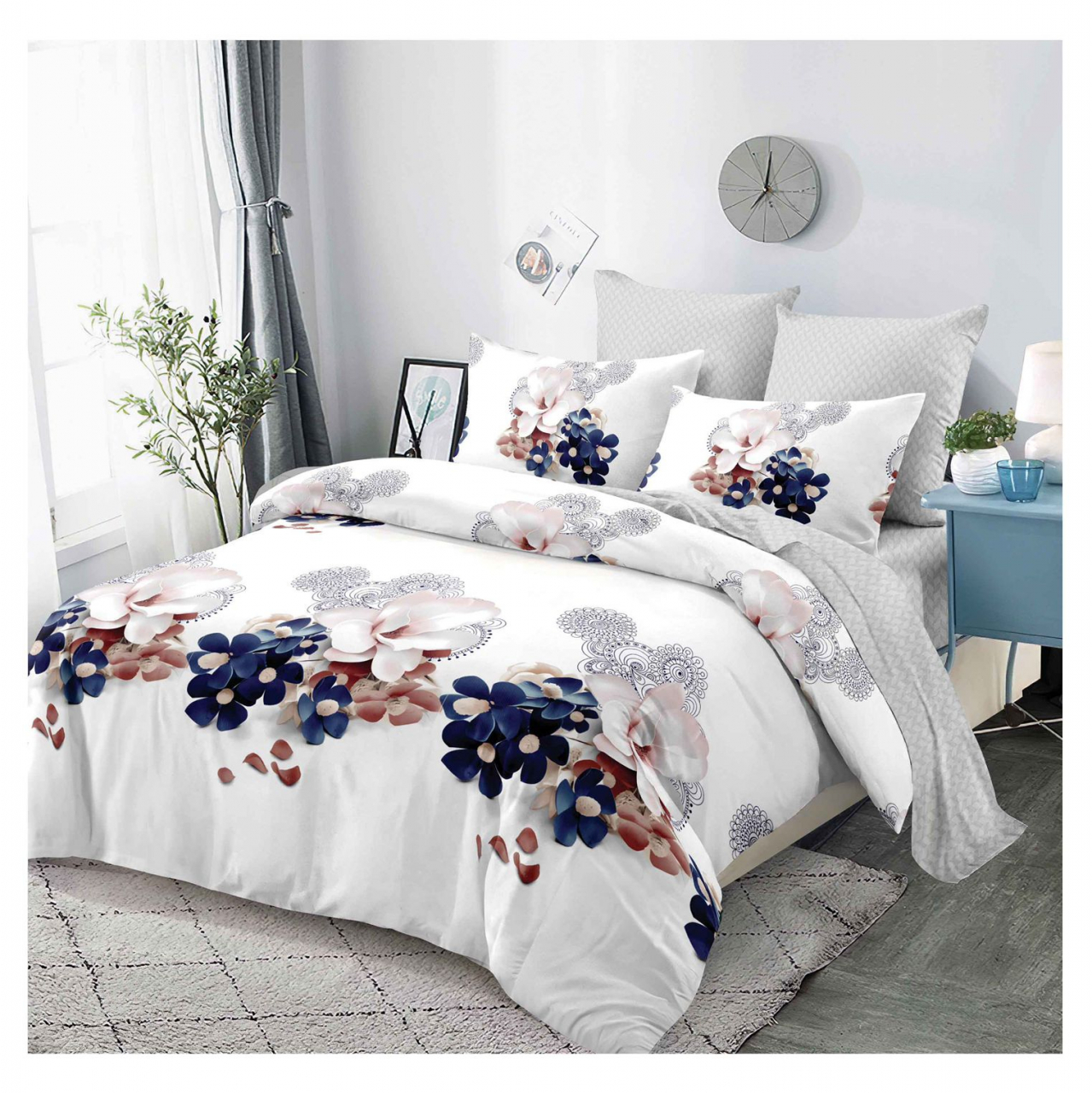 Lenjerie pat dublu,bumbac finet,6 piese,cearceaf cu elastic 180x200cm, cearceaf pilota 200x230cm, 2 fete de perna 50x70, 2 fete de perna 70x70-A1113 [1]