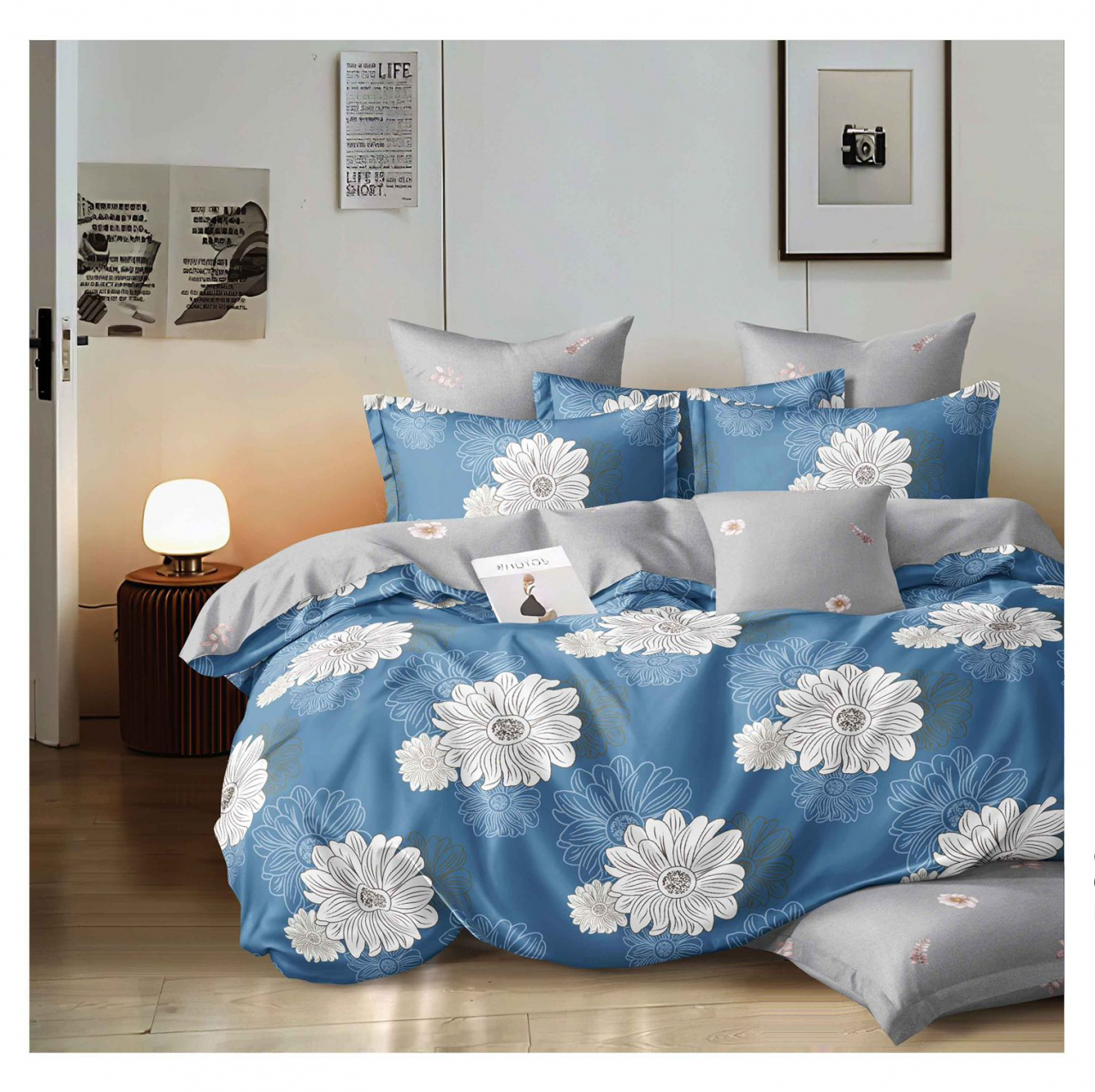 Lenjerie pat dublu,bumbac finet,6 piese,cearceaf cu elastic 180x200cm, cearceaf pilota 200x230cm, 2 fete de perna 50x70, 2 fete de perna 70x70-A1116 [1]