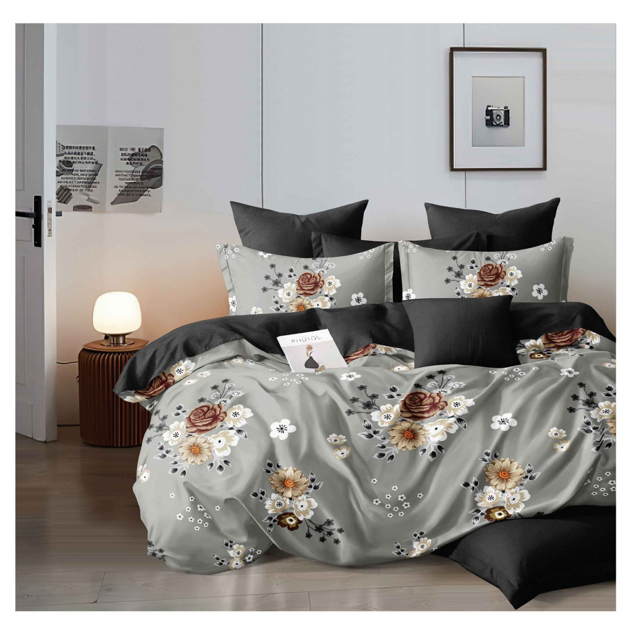 Lenjerie pat dublu,bumbac finet,6 piese,cearceaf cu elastic 180x200cm, cearceaf pilota 200x230cm, 2 fete de perna 50x70, 2 fete de perna 70x70-A1119 [1]