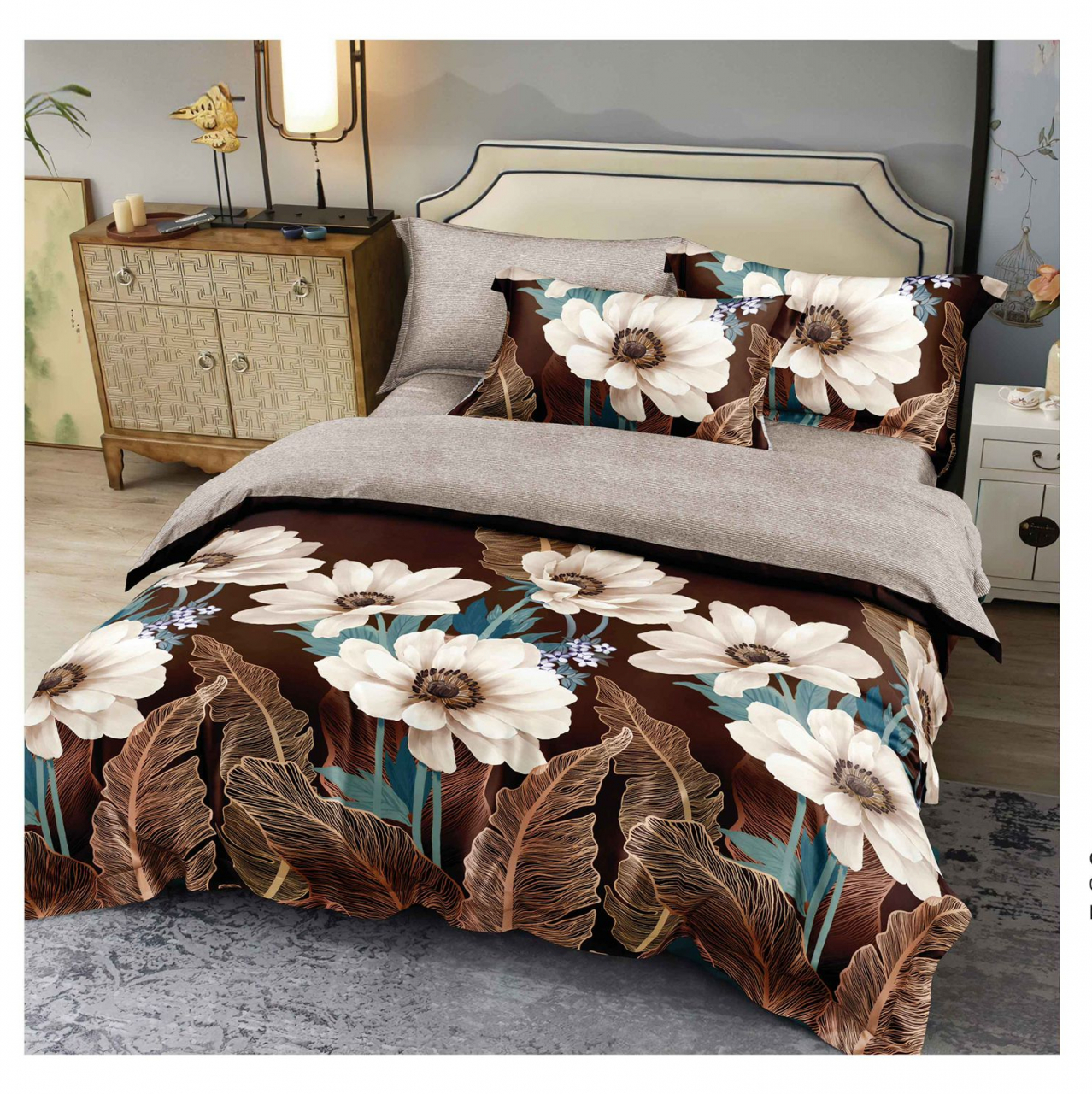 Lenjerie pat dublu,bumbac finet,6 piese,cearceaf cu elastic 180x200cm, cearceaf pilota 200x230cm, 2 fete de perna 50x70, 2 fete de perna 70x70-A1121 [1]