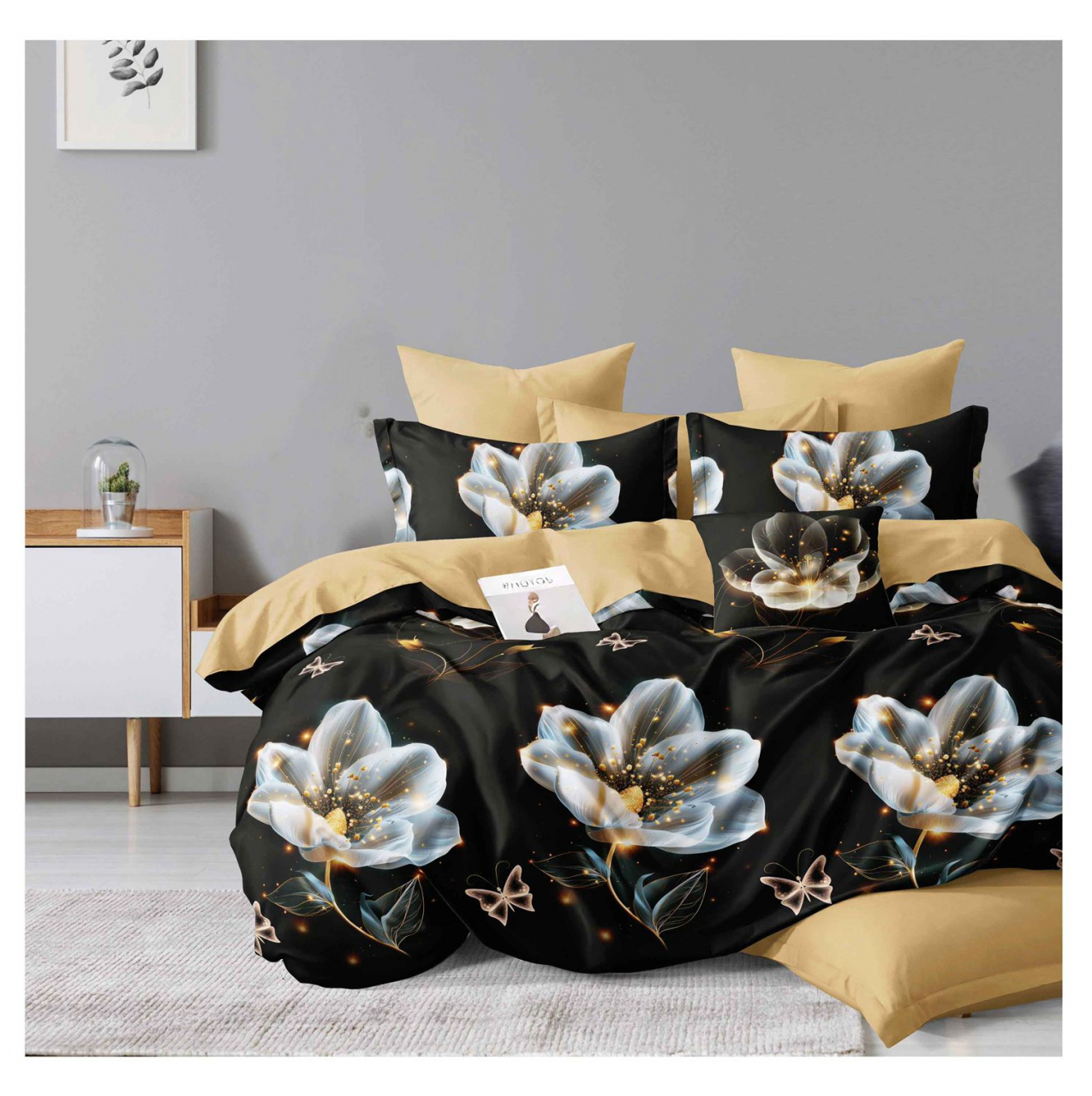 Lenjerie pat dublu,bumbac finet,6 piese,cearceaf cu elastic 180x200cm, cearceaf pilota 200x230cm, 2 fete de perna 50x70, 2 fete de perna 70x70-A1126 [1]