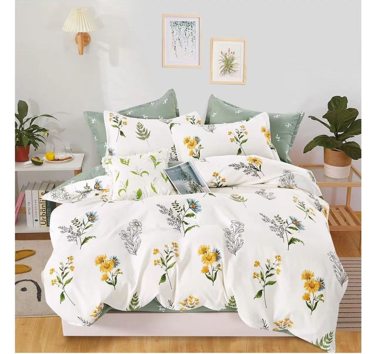 Lenjerie pat dublu,bumbac finet,6 piese,cearceaf normal 220x240cm, cearceaf pilota 200x220cm, 2 fete de perna 50x70, 2 fete de perna 70x70-A1064 [1]