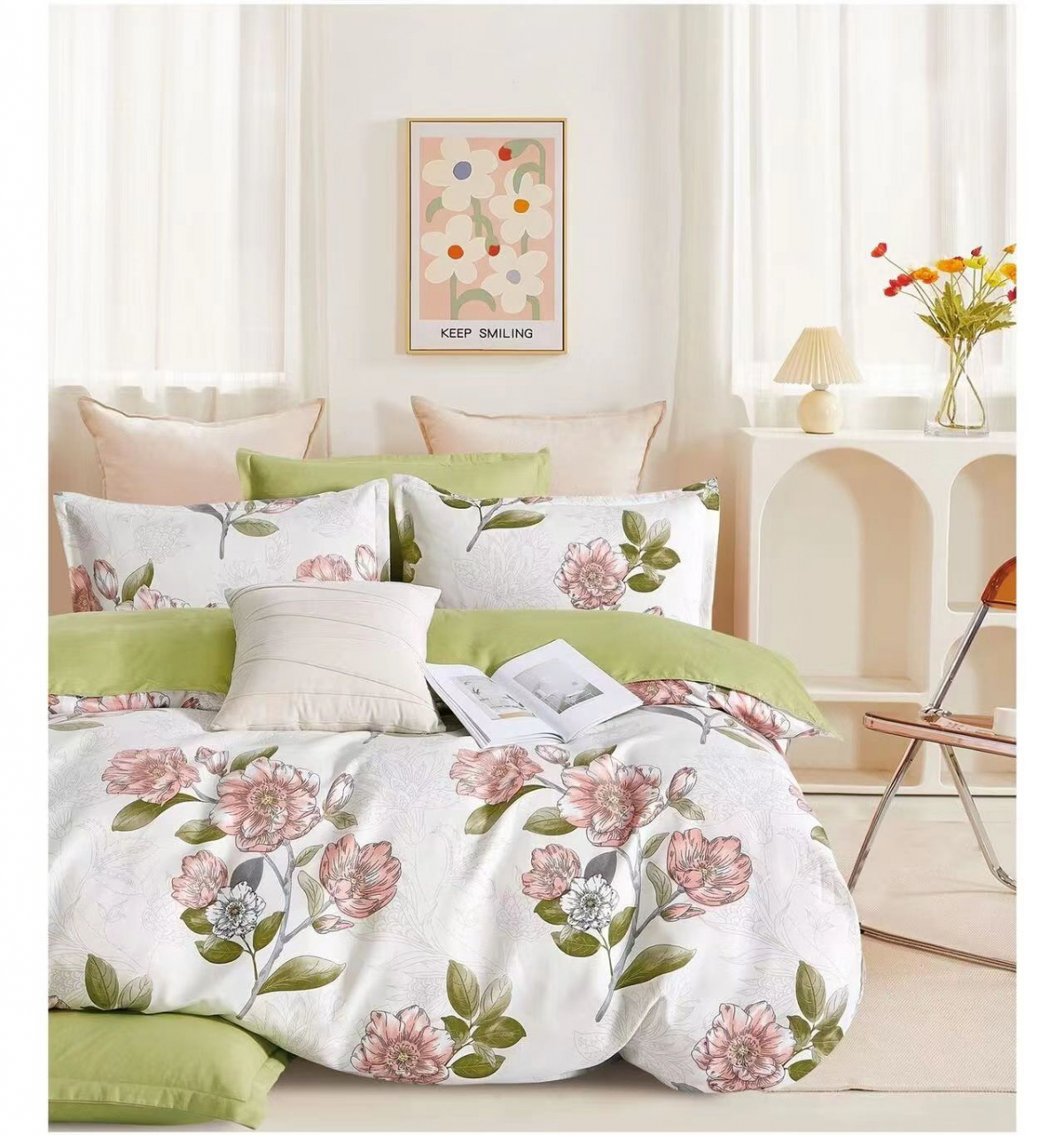 Lenjerie pat dublu,bumbac finet,6 piese,cearceaf normal 220x240cm, cearceaf pilota 200x220cm, 2 fete de perna 50x70, 2 fete de perna 70x70-A1065 [1]