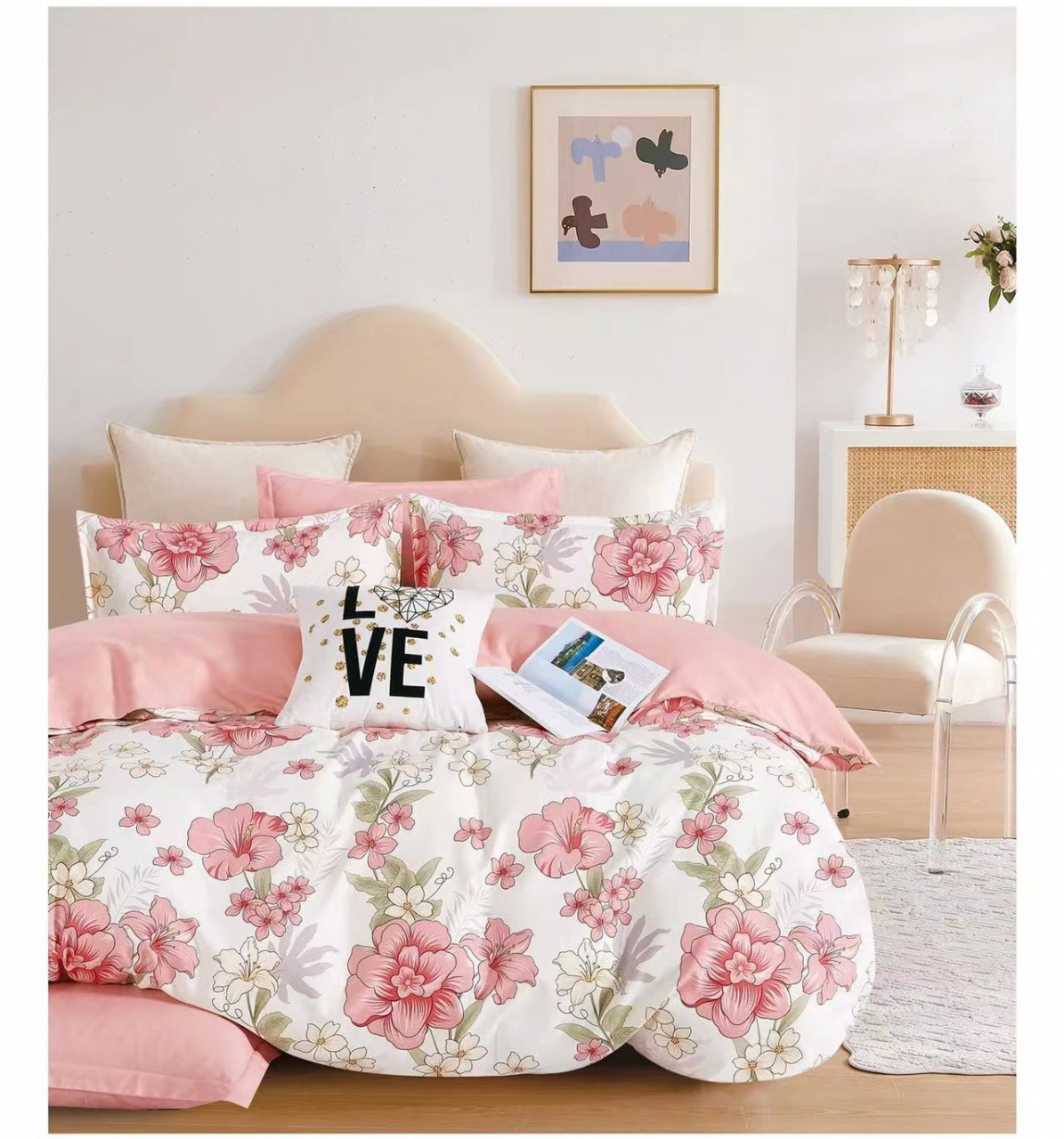 Lenjerie pat dublu,bumbac finet,6 piese,cearceaf normal 220x240cm, cearceaf pilota 200x220cm, 2 fete de perna 50x70, 2 fete de perna 70x70-A1068 [1]