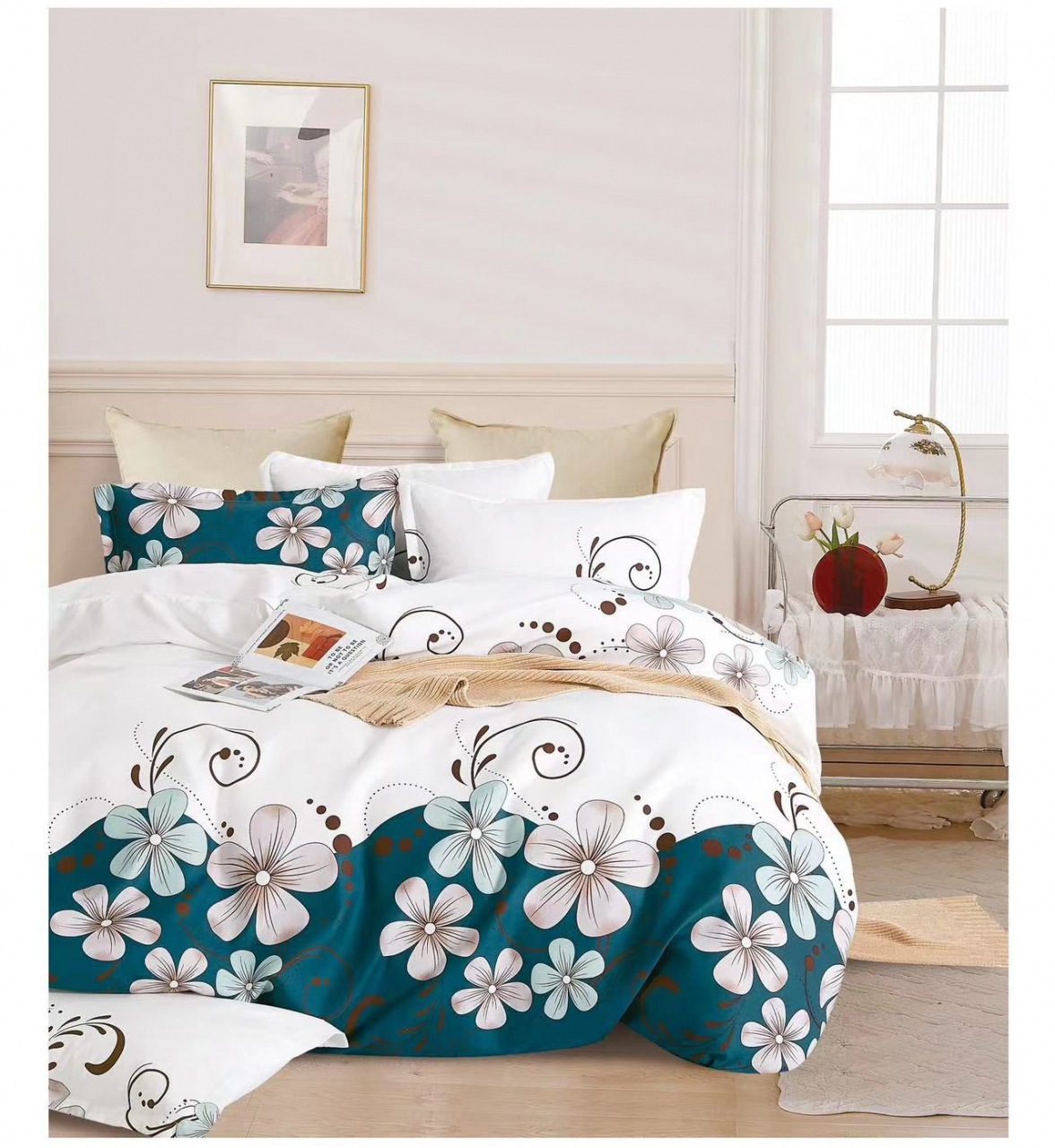 Lenjerie pat dublu,bumbac finet,6 piese,cearceaf normal 220x240cm, cearceaf pilota 200x220cm, 2 fete de perna 50x70, 2 fete de perna 70x70-A1069 [1]