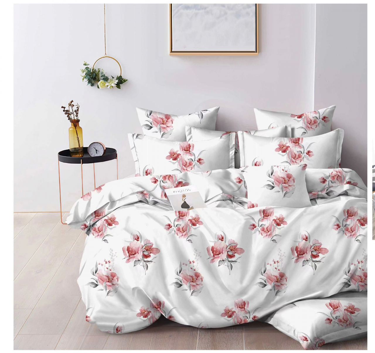 Lenjerie pat dublu,bumbac finet,6 piese,cearceaf normal 220x240cm, cearceaf pilota 200x220cm, 2 fete de perna 50x70, 2 fete de perna 70x70-A1070 [1]