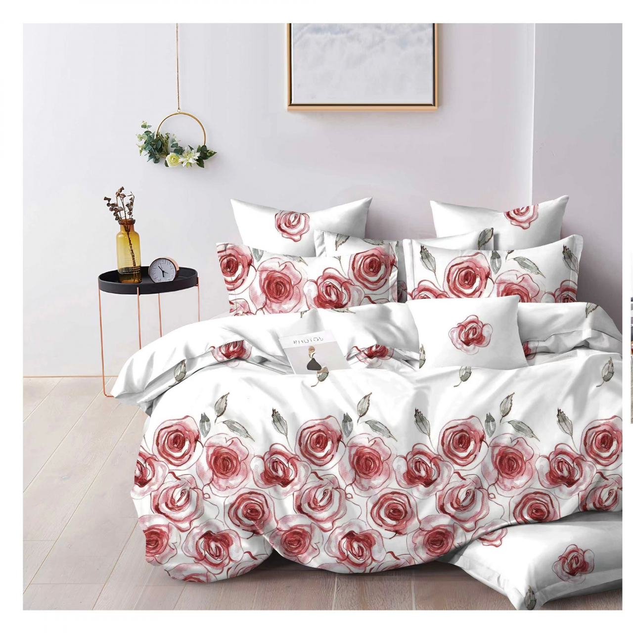 Lenjerie pat dublu,bumbac finet,6 piese,cearceaf normal 220x240cm, cearceaf pilota 200x220cm, 2 fete de perna 50x70, 2 fete de perna 70x70-A1073 [1]