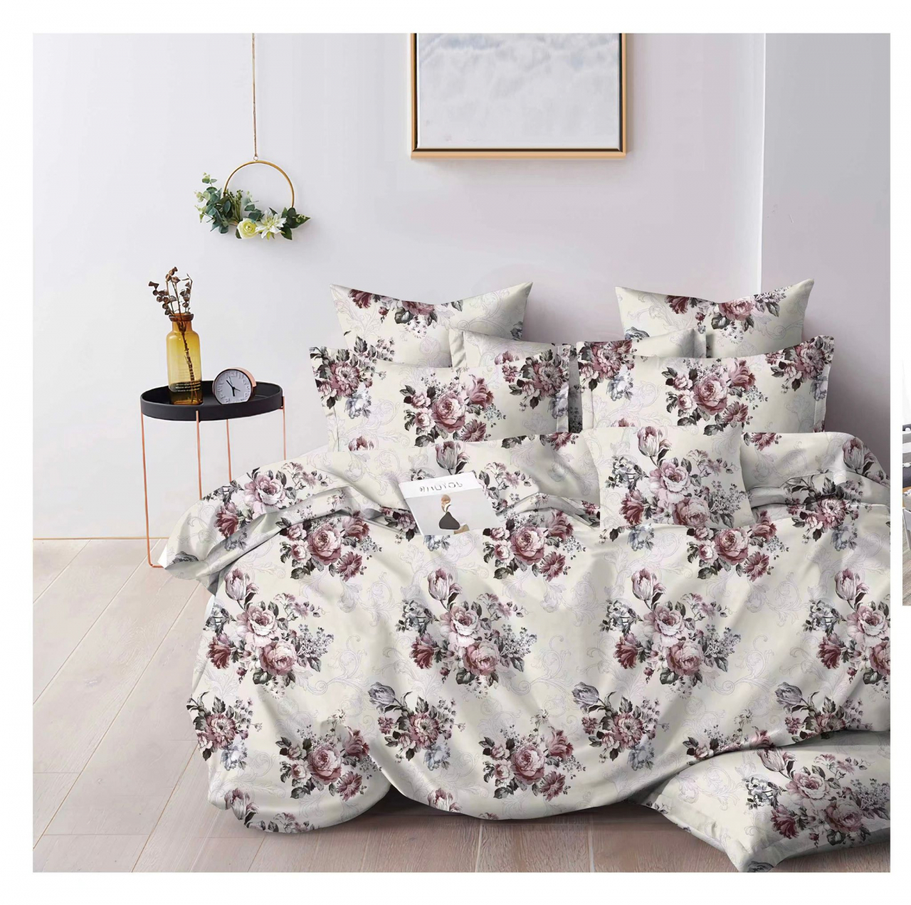 Lenjerie pat dublu,bumbac finet,6 piese,cearceaf normal 220x240cm, cearceaf pilota 200x220cm, 2 fete de perna 50x70, 2 fete de perna 70x70-A1074 [1]