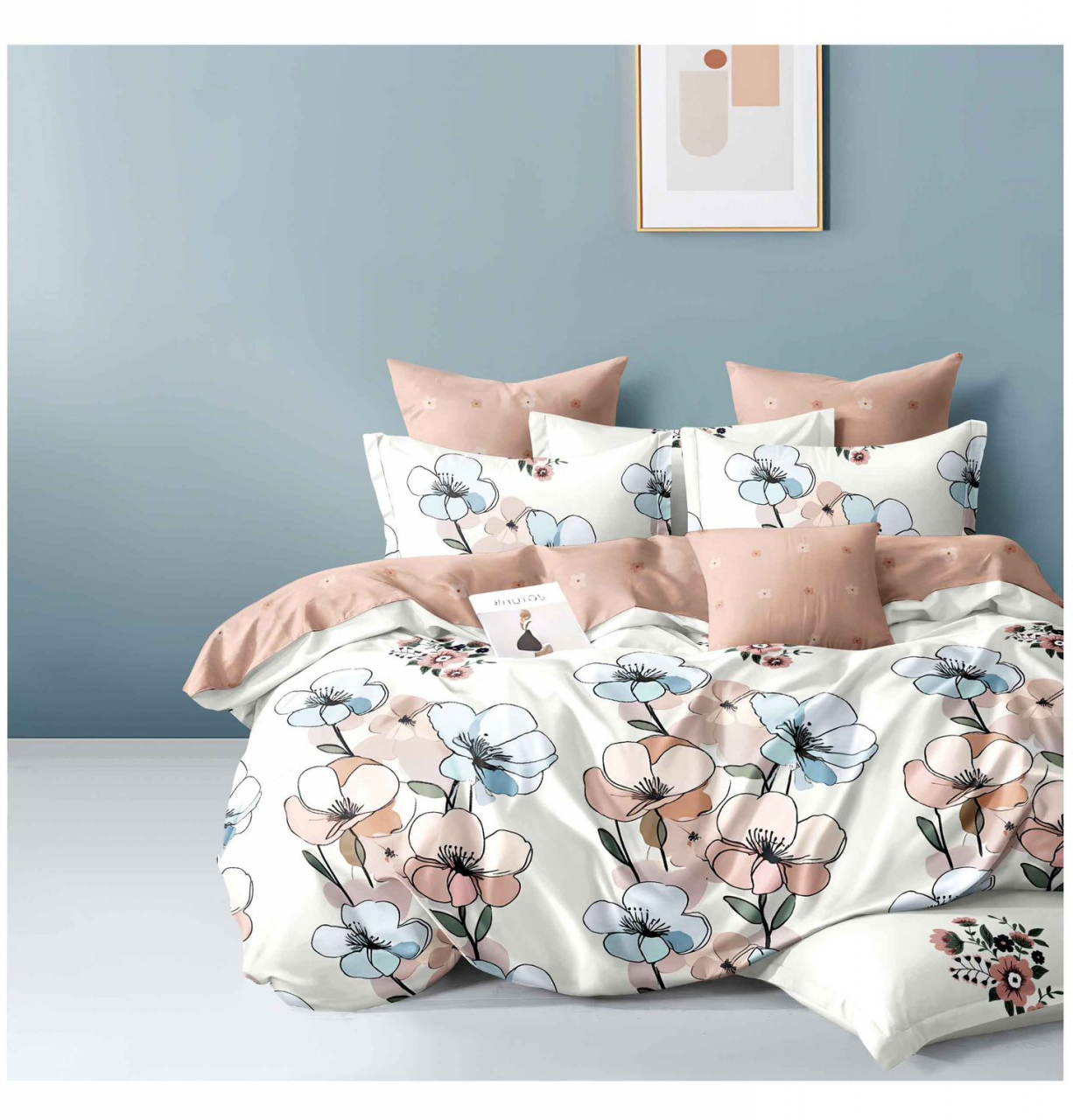 Lenjerie pat dublu,bumbac finet,6 piese,cearceaf normal 220x240cm, cearceaf pilota 200x220cm, 2 fete de perna 50x70, 2 fete de perna 70x70-A1090 [1]