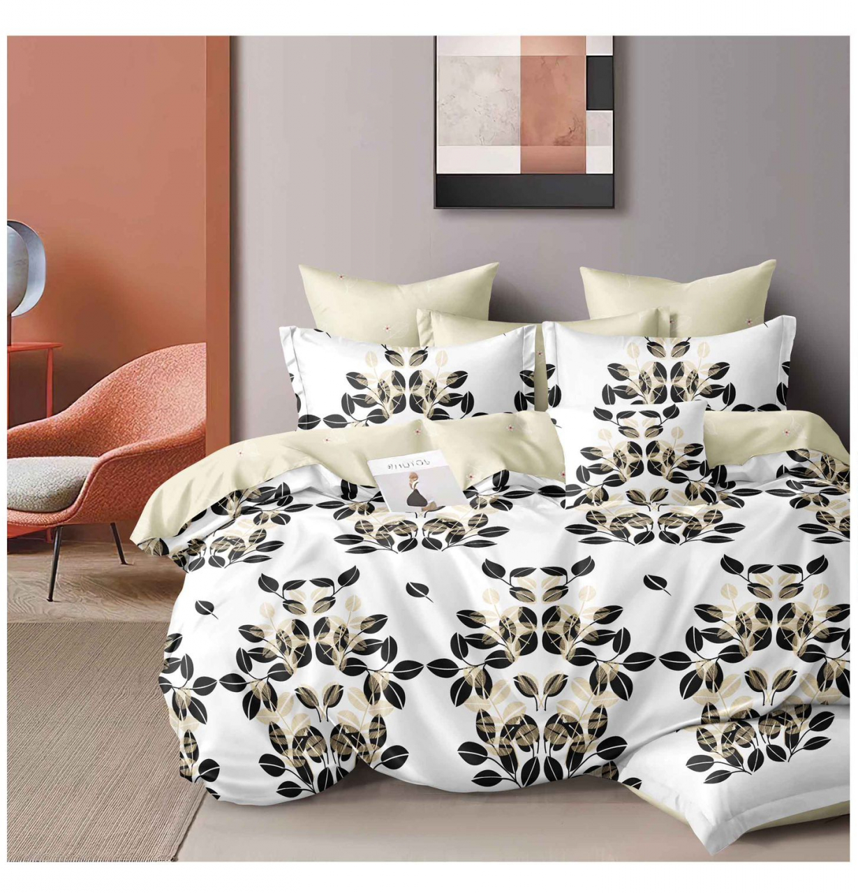 Lenjerie pat dublu,bumbac finet,6 piese,cearceaf normal 220x240cm, cearceaf pilota 200x220cm, 2 fete de perna 50x70, 2 fete de perna 70x70-A1091 [1]