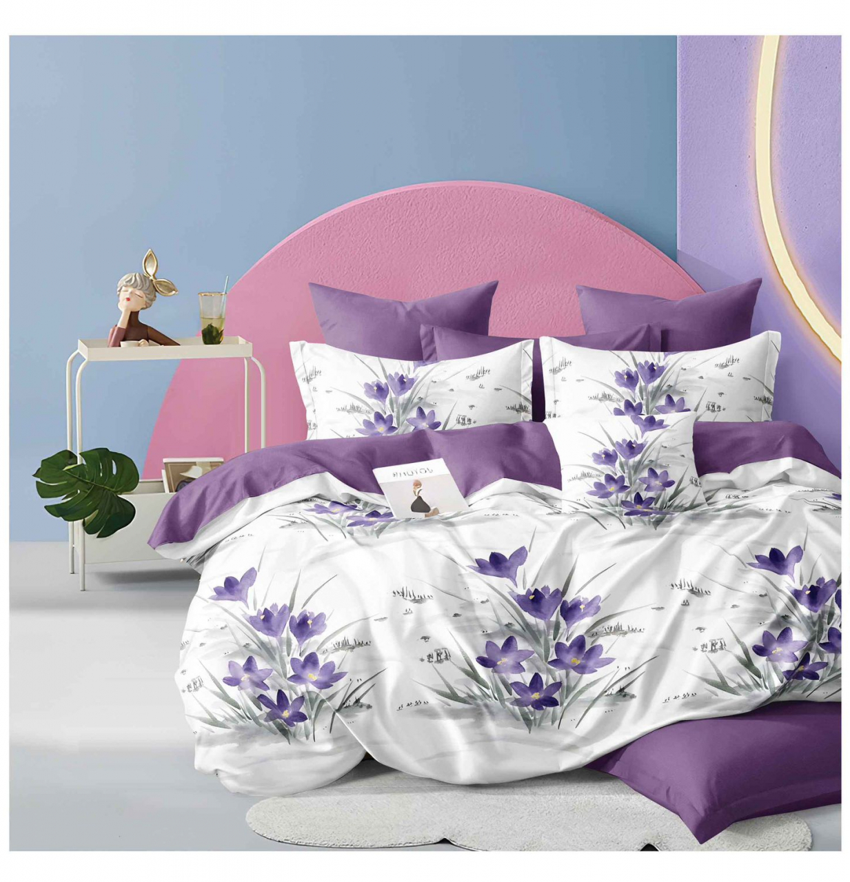 Lenjerie pat dublu,bumbac finet,6 piese,cearceaf normal 220x240cm, cearceaf pilota 200x220cm, 2 fete de perna 50x70, 2 fete de perna 70x70-A1092 [1]