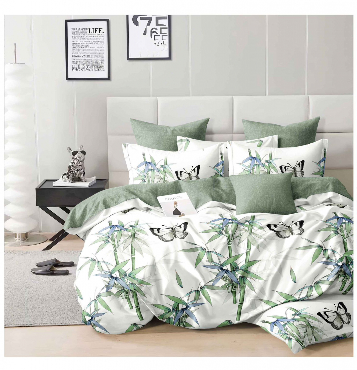 Lenjerie pat dublu,bumbac finet,6 piese,cearceaf normal 220x240cm, cearceaf pilota 200x220cm, 2 fete de perna 50x70, 2 fete de perna 70x70-A1093 [1]