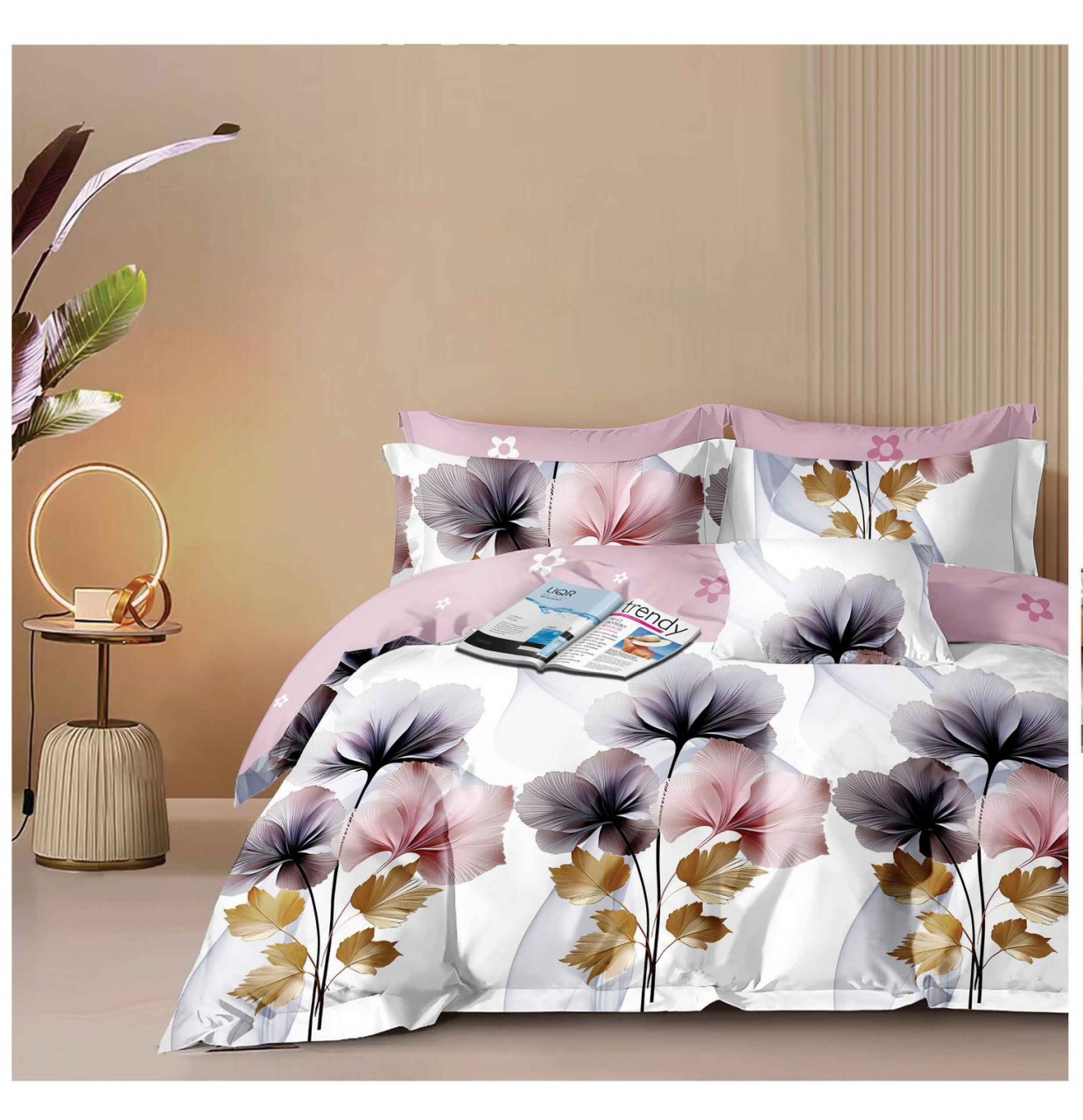 Lenjerie pat dublu,bumbac finet,6 piese,cearceaf normal 220x240cm, cearceaf pilota 200x220cm, 2 fete de perna 50x70, 2 fete de perna 70x70-A1094 [1]